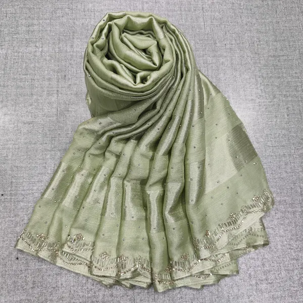 Crushed Chiffon Satin Hijab With Beads work | HJ22